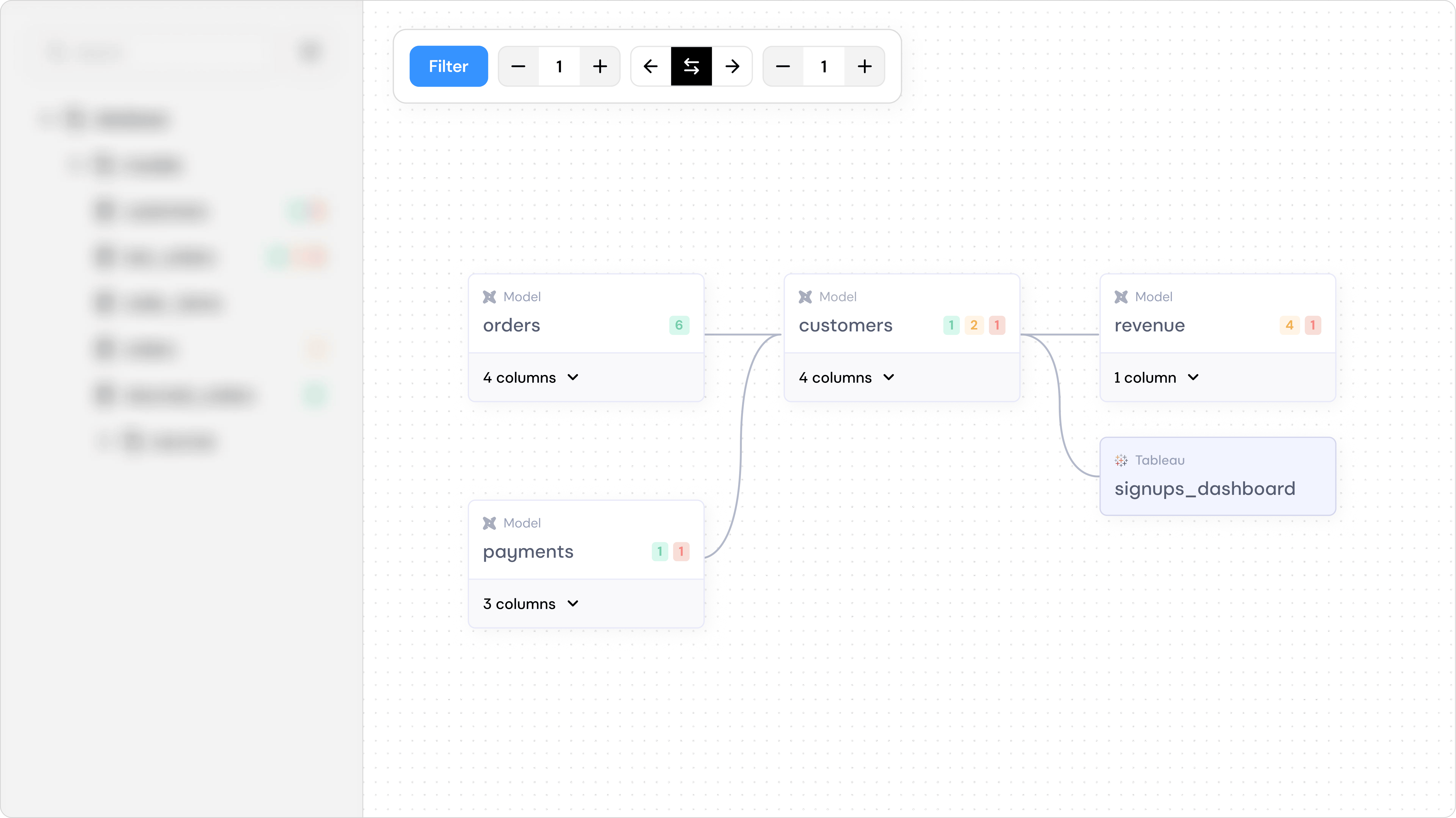 Node filters, depth controller and direction stepper controls